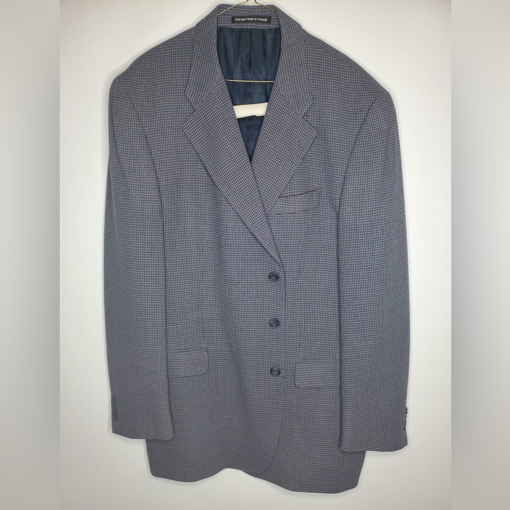 Jones New York 100% Wool Tweed Mens Graph Check Plaid Windowpane Tall Blazer 46L